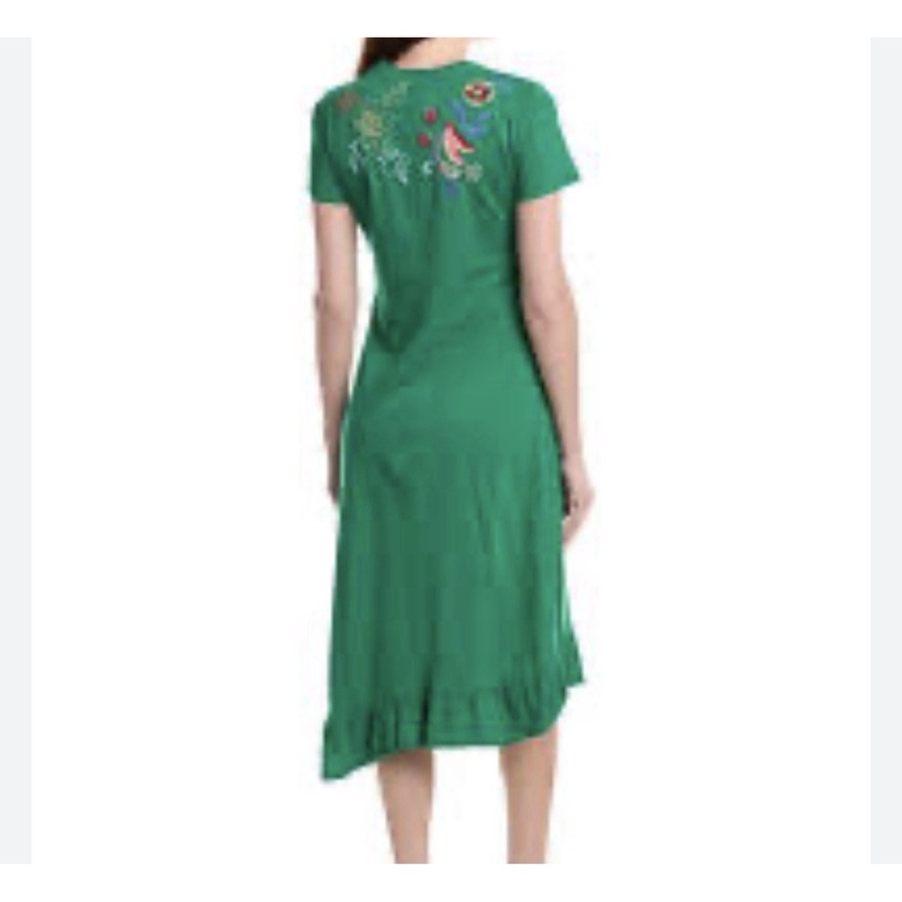 Johnny Was NWT Woman's XS Asymmetric‎ Ruffle Flounce SS Dress- Cora Embroidered